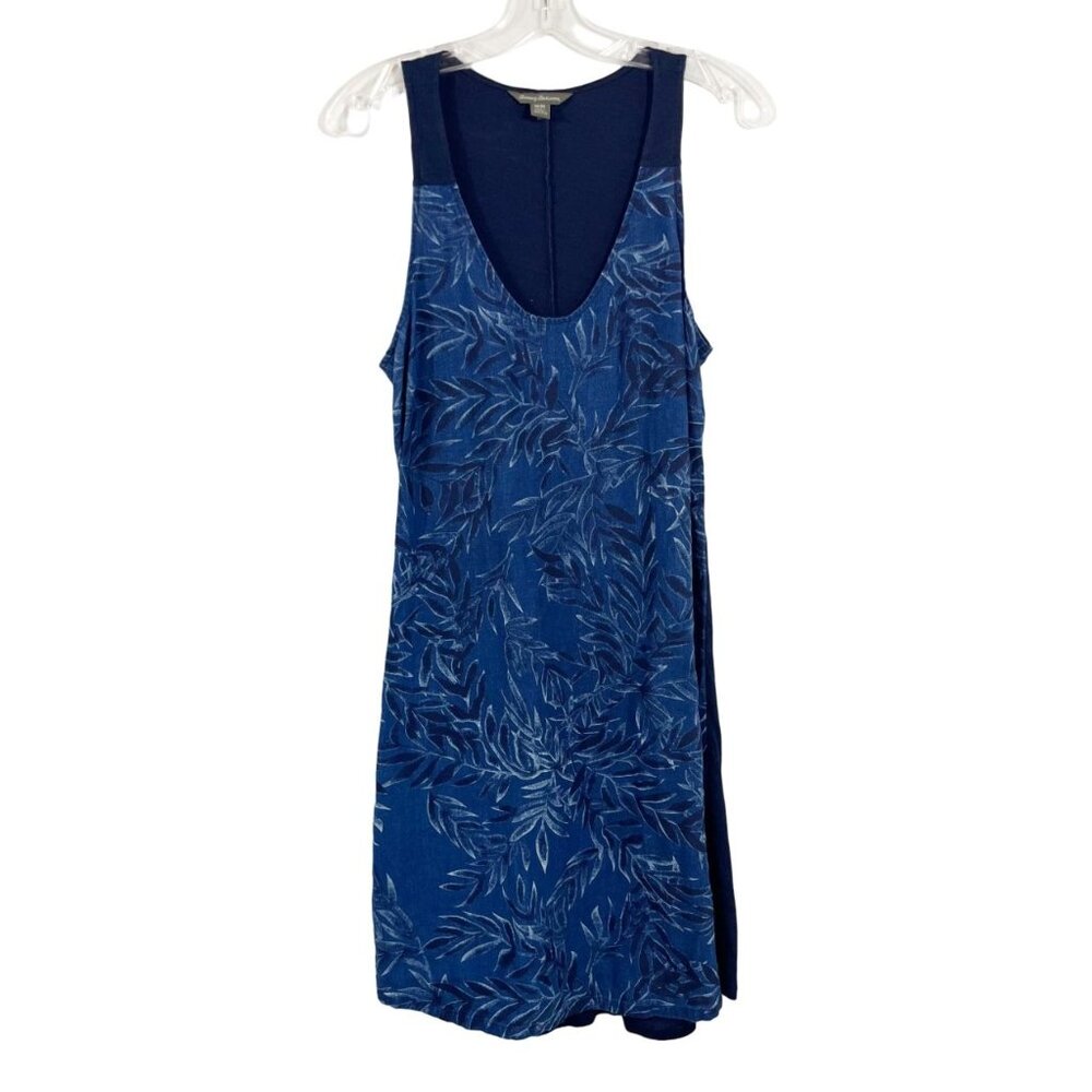 Tommy Bahama Blue Floral Linen Tank Dress Scoop Neck Sleeveless‎ - Size Medium